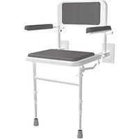 Nymas Wall Mounted Shower Seat with Back Rest and Legs White/Grey (393JM)