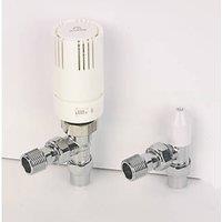 Myson TRV2PAK10ACPF 10mm x 1/2" Chrome/White Angled Standard Thermostatic Radiator Valve & Lockshield (399PX)