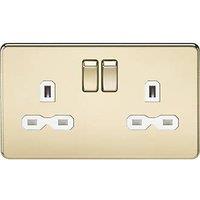 Knightsbridge 13A 2-Gang DP Switched Double Socket Polished Brass with White Inserts (399TX)