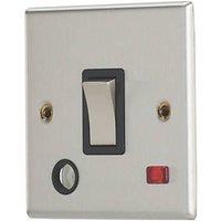 Contactum iConic 20A 1-Gang DP Control Switch & Flex Outlet Brushed Steel with Neon with Black Inserts (400RP)