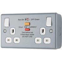 British General 13A 2-Gang SP Switched Metal Clad Passive Type A RCD Socket with White Inserts (402PM)