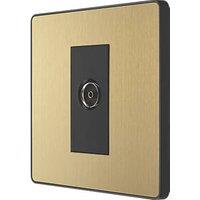 British General Evolve 1-Gang Coaxial TV / FM Socket Satin Brass with Black Inserts (405RF)
