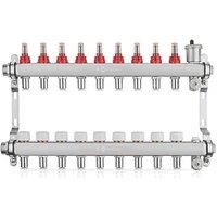 JG Underfloor 9 Port LowFit Heating Manifold Brushed Steel (405TY)