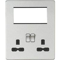 Knightsbridge 13A 2-Gang DP Combination Plate Brushed Chrome with Black Inserts (406VF)