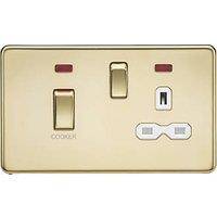 Knightsbridge 45 & 13A 2-Gang DP Cooker Switch & 13A DP Switched Socket Polished Brass with LED with White Inserts (408TX)