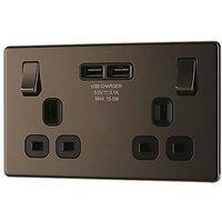 LAP 13A 2-Gang DP Switched Socket + 3.1A 15.5W 2-Outlet Type A USB Charger Black Nickel with Black I