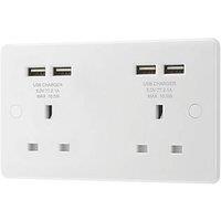 LAP 13A 2-Gang Unswitched Socket + 4.2A 10.5W 4-Outlet Type A USB Charger White (4130P)