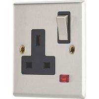 Contactum Iconic 13A 1-Gang DP Switched Socket Outlet Brushed Steel with Neon with Black Inserts (414RP)