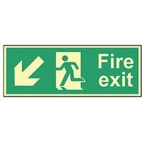 Essentials Photoluminescent "Fire Exit Man Down Left Arrow" Sign 150mm x 400mm (415FG)