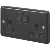 MK Contoura 13A 2-Gang DP Switched Plug Socket Black with Colour-Matched Inserts (418RG)