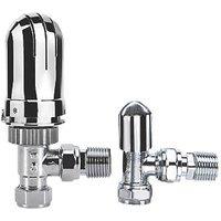 Flomasta 1/2" x 15mm Chrome Angled & L/S Modern Thermostatic Radiator Valve & Lockshield (419KR)