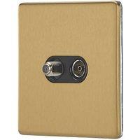 Contactum Lyric 2-Gang Coaxial TV & F-Type Satellite Socket Brushed Brass with Black Inserts (422RK)