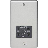 Knightsbridge 2-Gang Dual Voltage Shaver Socket 115 V / 230V Brushed Chrome with Black Inserts (422TX)