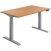 TC Group Economy Back To Back Powered Rectangular Sit Stand Desk Nova Oak/Silver 1200mm x 0.62-1.28m (425TT)