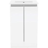 Newland Double Door Floor Standing Vanity Unit with Basin Gloss White 500mm x 450mm x 840mm (426RN)