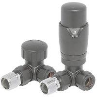 Towelrads 15mm x 1/2" Anthracite Angled Modern Thermostatic Radiator Valve & Lockshield (433RY)