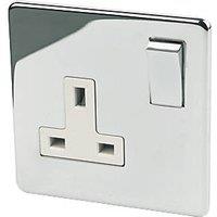 Crabtree Platinum 13A 1-Gang DP Switched Plug Socket Polished Chrome with White Inserts (43640)