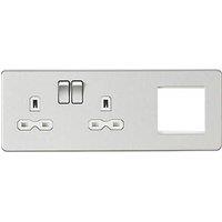 Knightsbridge 13A 2-Gang DP Combination Plate Brushed Chrome with White Inserts (439VF)
