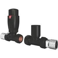 ETAL Danva 15mm x 1/2" Satin Black Straight Modern Thermostatic Radiator Valve & Lockshield (440VV)