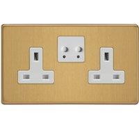 Varilight V-Pro 13A 2-Gang 1+N Switched Smart Socket Brushed Brass with White Inserts (441YT)