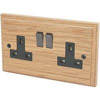 Varilight 13AX 2-Gang DP Switched Plug Socket Classic Oak with Black Inserts (4439H)