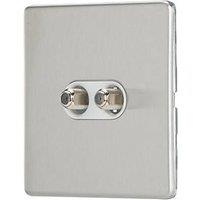 Contactum Lyric 2-Gang F-Type Satellite Socket Brushed Steel with White Inserts (443RP)