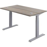 TC Group Economy Back To Back Powered Rectangular Sit Stand Desk Grey Oak/Silver 1400mm x 0.62-1.28m (447TT)