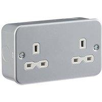 Knightsbridge 13A 2-Gang Unswitched Metal Clad Socket Grey with White Inserts (450VR)