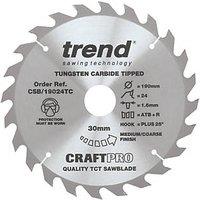 Trend CSB/19024TC Wood Thin Kerf Circular Saw Blade for Cordless Saws 190mm x 30mm 24T (451XG)