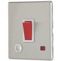 Contactum Lyric 32A 1-Gang DP Control Switch & Flex Outlet Brushed Steel with Neon with White Inserts (453RP)