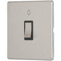 Contactum Lyric 10AX 1-Gang 1-Way Retractive Bell Switch Brushed Steel with Black Inserts (453RR)