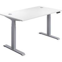 TC Group Economy Back To Back Powered Rectangular Sit Stand Desk White/Silver 1600mm x 0.62-1.28m (456TT)