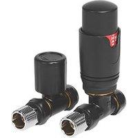 Towelrads 15mm x 1/2" Black Straight Modern Thermostatic Radiator Valve & Lockshield (457RY)