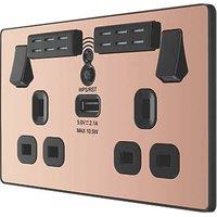 British General Evolve 13A 2-Gang SP Switched Double Socket With WiFi Extender + 2.1A 10.5W 1-Outlet Type A USB Charger Copper with Black Inserts (465RF)