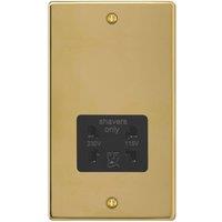 Varilight 2-Gang Dual Voltage Shaver Socket 115 / 230V Polished Brass with Black Inserts (466YT)