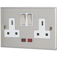 Contactum Iconic 13A 2-Gang DP Switched Socket Outlet Brushed Steel with Neon with White Inserts (467RP)