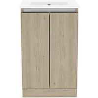 Newland Double Door Floor Standing Vanity Unit with Basin Effect Natural Oak 500mm x 450mm x 840mm (469RN)