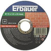 Erbauer Masonry Cutting Discs 115mm (4 1/2") x 22.2mm 5 Pack (471PH)