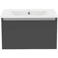 Newland Single Drawer Wall-Mounted Vanity Unit with Basin Matt Midnight Mist 600mm x 450mm x 370mm (472RN)