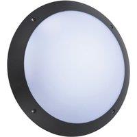 Saxby Seran Outdoor Round LED Bulkhead With Microwave Sensor Matt Black 12W 1000lm (473VX)