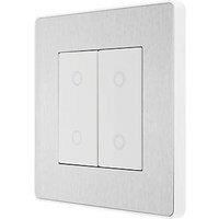 British General Evolve 2-Gang 2-Way LED Double Secondary Touch Trailing Edge Dimmer Switch Brushed Steel with White Inserts (474PY)