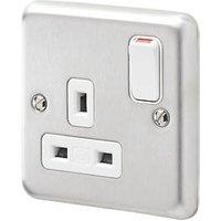 MK Contoura 13A 1-Gang DP Switched Plug Socket Brushed Stainless Steel with White Inserts (475RG)
