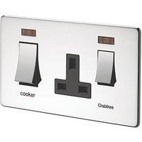 Crabtree Platinum 45A 2-Gang DP Cooker Switch & 13A DP Switched Socket Polished Chrome with Neon with Black Inserts (47613)