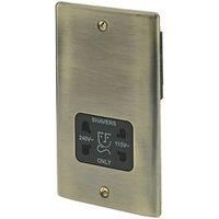 British General Nexus Metal 2-Gang Dual Voltage Shaver Socket 115 / 240V Antique Brass with Black Inserts (47757)