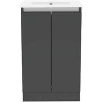 Newland Double Door Floor Standing Vanity Unit with Basin Matt Midnight Mist 500mm x 370mm x 840mm (477RN)