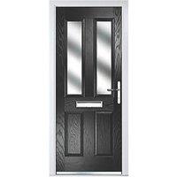 Crystal 2-Panel 2-Light Left or Right-Handed Black Composite Front Door 2055mm x 920mm (480JM)