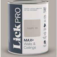 LickPro Max+ 1Ltr Taupe 01 Matt Emulsion Paint (480TM)