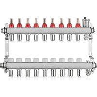 JG Underfloor 9 Port Heating Manifold Brushed Steel (480TY)