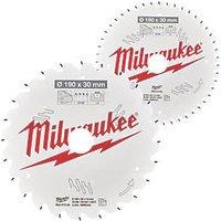 Milwaukee Wood Circular Saw Blades 190mm x 30mm 24/48T 2 Pieces (485GE)