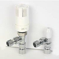 Myson TRV2PAK15ACPF 15mm x 1/2" Chrome/White Angled Standard Thermostatic Radiator Valve & Lockshield (485PX)